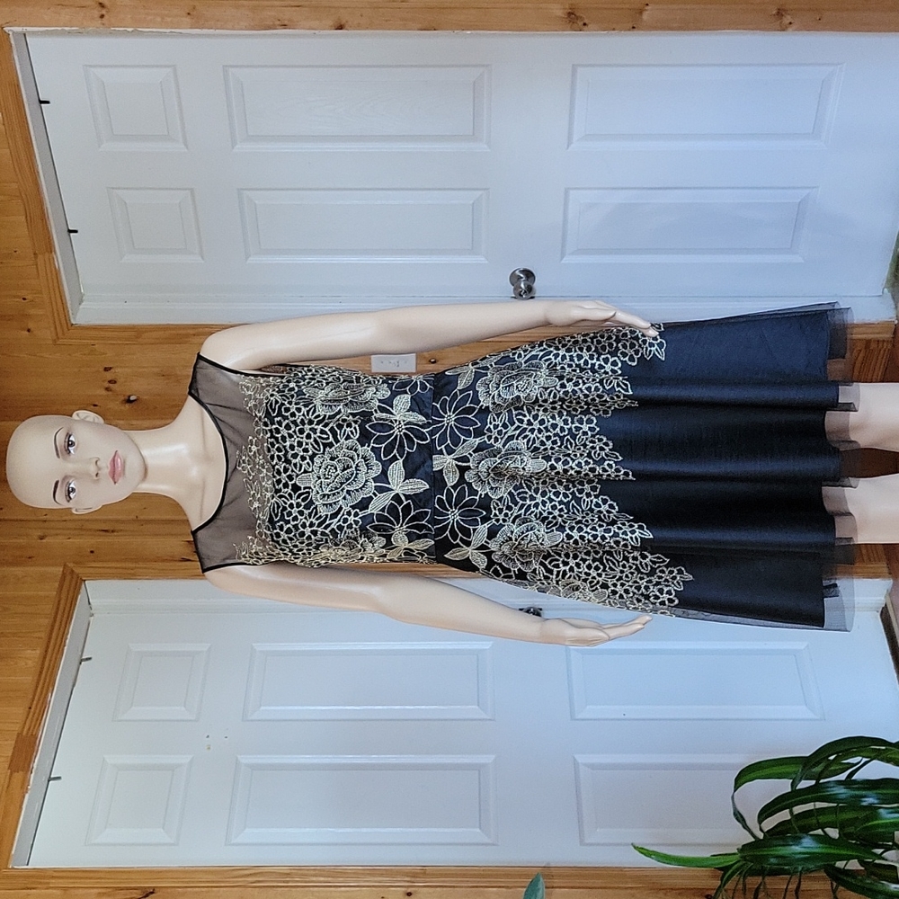Tahari Women's Sheer Golden Dress